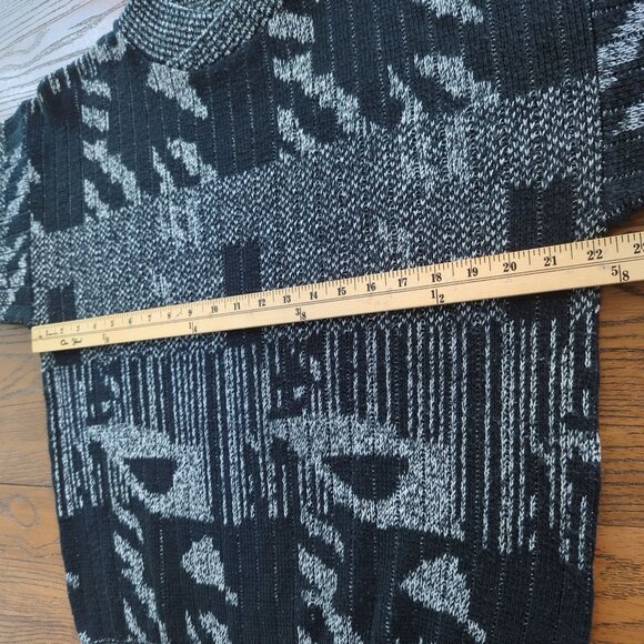 Vintage Zeppelin Sweater L Black Gray Abstract Geometric Knit Pullover 80s 90s - Picture 8 of 15